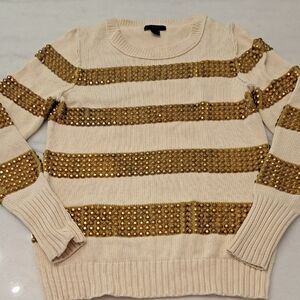 J. Crew Cream and Gold Sequin Striped Sweater